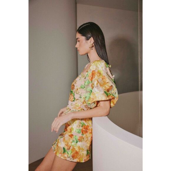 Elliatt Aella Puff Sleeve Mini Dress Yellow Wedding Guest cocktail size S NWT - Picture 2 of 7